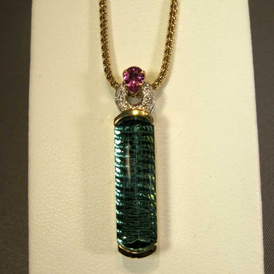 14k-yellow gold - diamond - tourmaline necklace