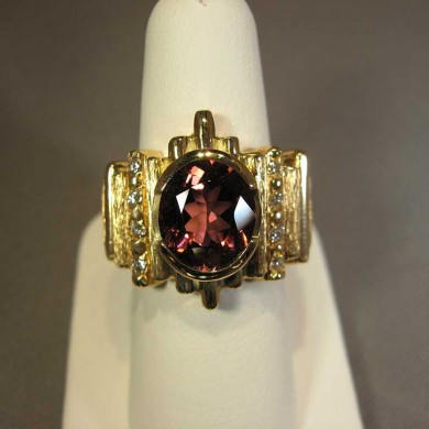 14k- yellow gold- pink - tourmaline ring